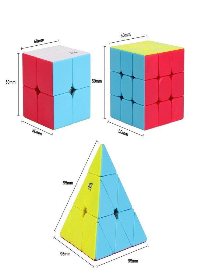 D ETERNAL Premium High Speed Stickerless Magic Cube Combo Set of 2x2 3x3 and Pyraminx Triangle Magic Cube Puzzle Toys for 14 Years and Up - Image 2